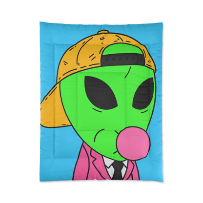 Traje rosa Chicle visitante Extraterrestre verde con gorra amarilla Cama Colcha