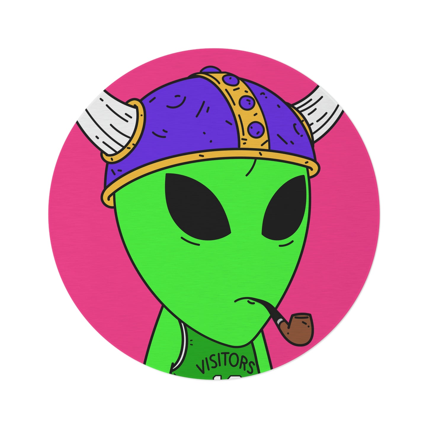 Green Visi Jersey Purple Viking Helmet Pipe Alien Visitor Round Rug - Visitor751