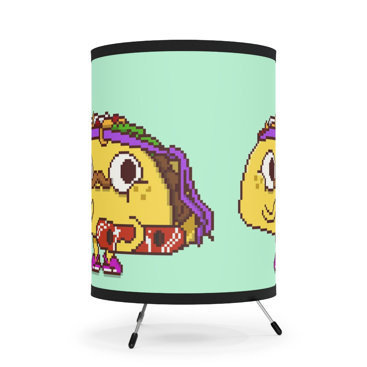 Lámpara de trípode de dibujos animados con personaje de Taco triturado de Snowboard con pantalla impresa de alta resolución, enchufe US/CA