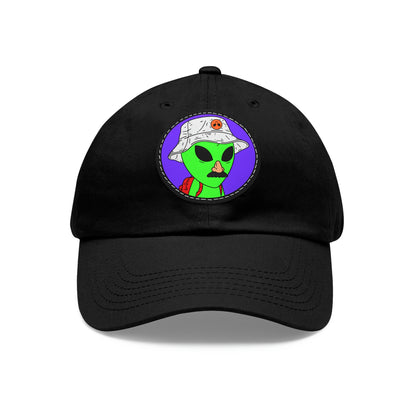 Visitor Green Alien Space Traveler Dad Hat with Leather Patch (Round)