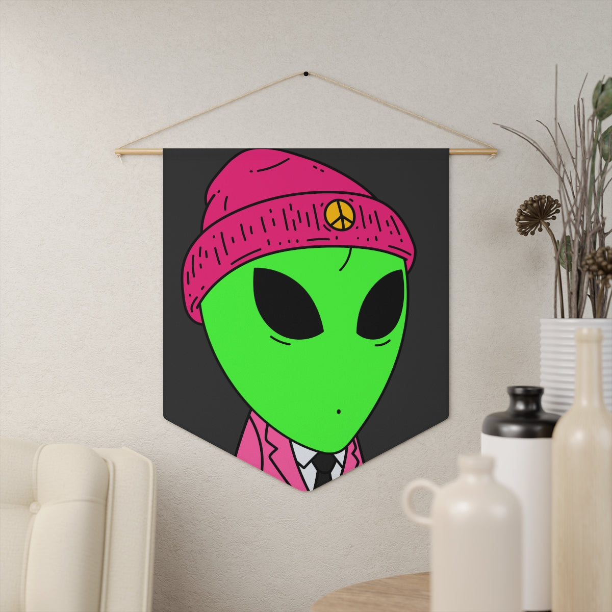 Pink Peace Hat Suit Green Alien Visitor Pennant