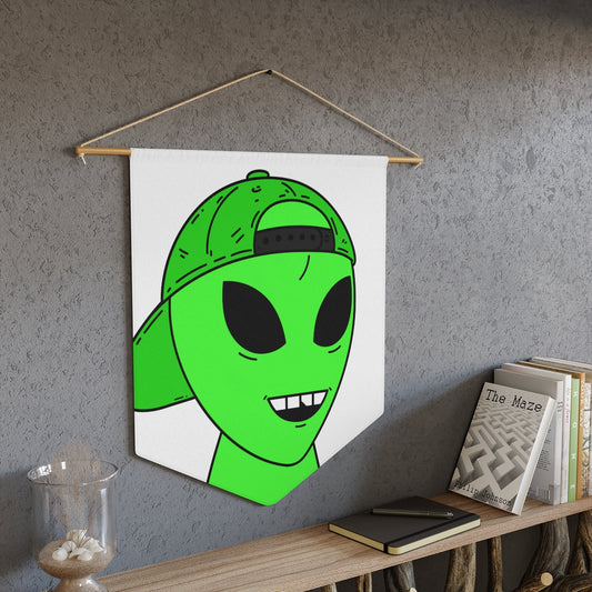 The Green Alien Visitor with Hat Pennant