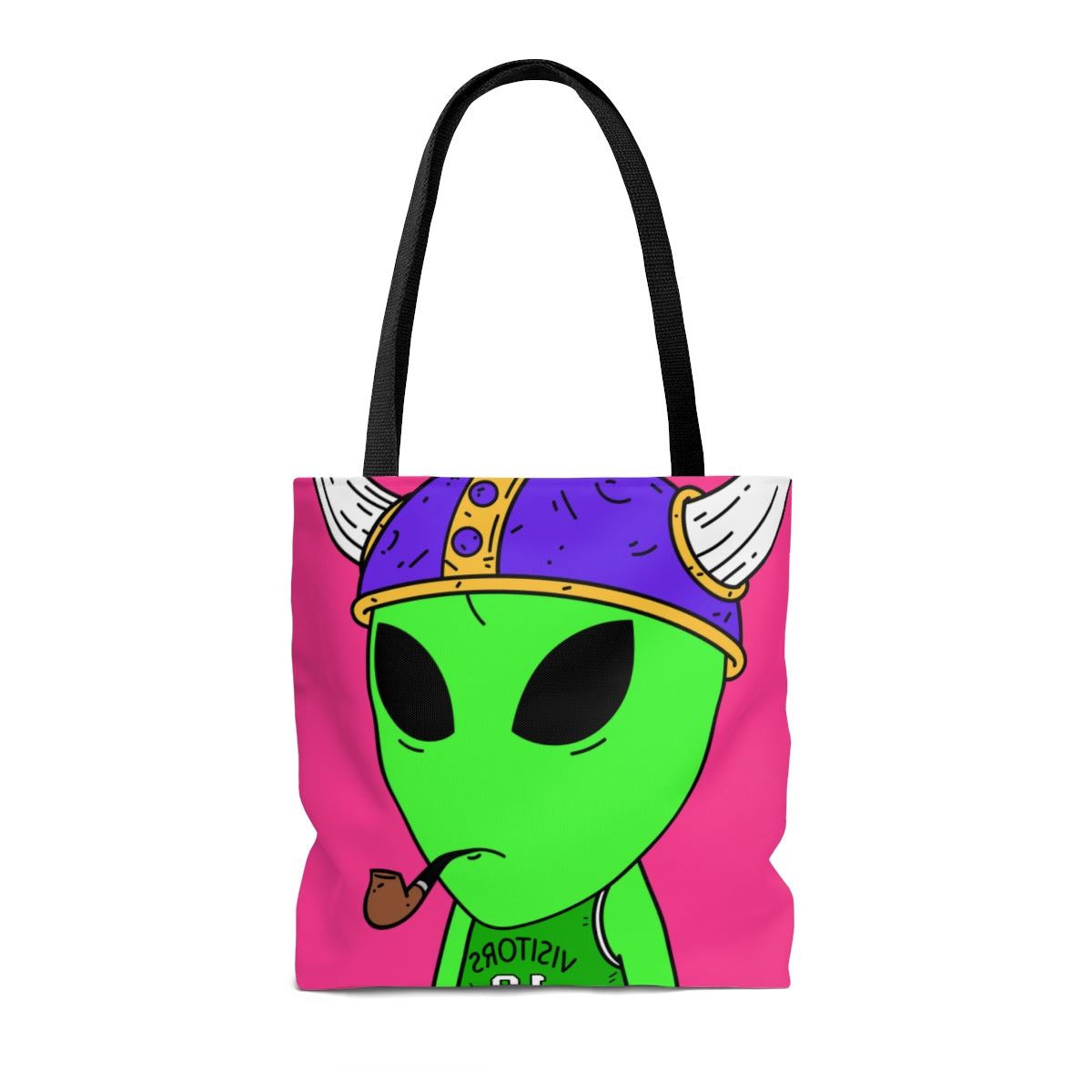 Green Visi Jersey Purple Viking Helmet Pipe Alien Visitor AOP Tote Bag