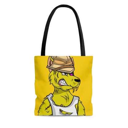 Cyborg Wolve Yellow Fur Ripped Shirt Hard Hat Wolf AOP Tote Bag