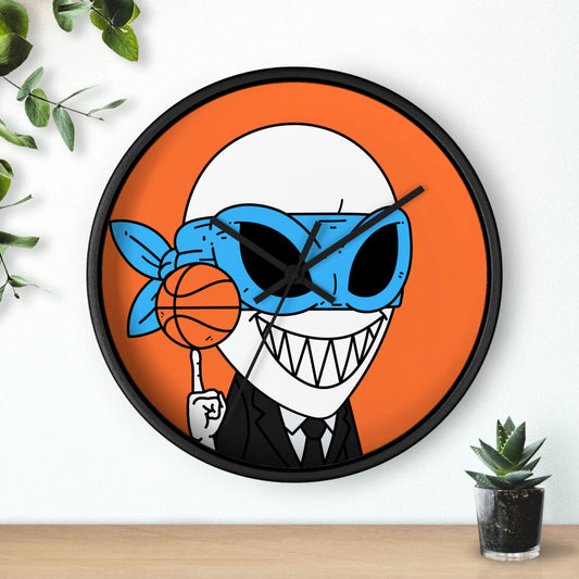 Alien BBall Sport Ninja Mask Orange Basketball Wall clock