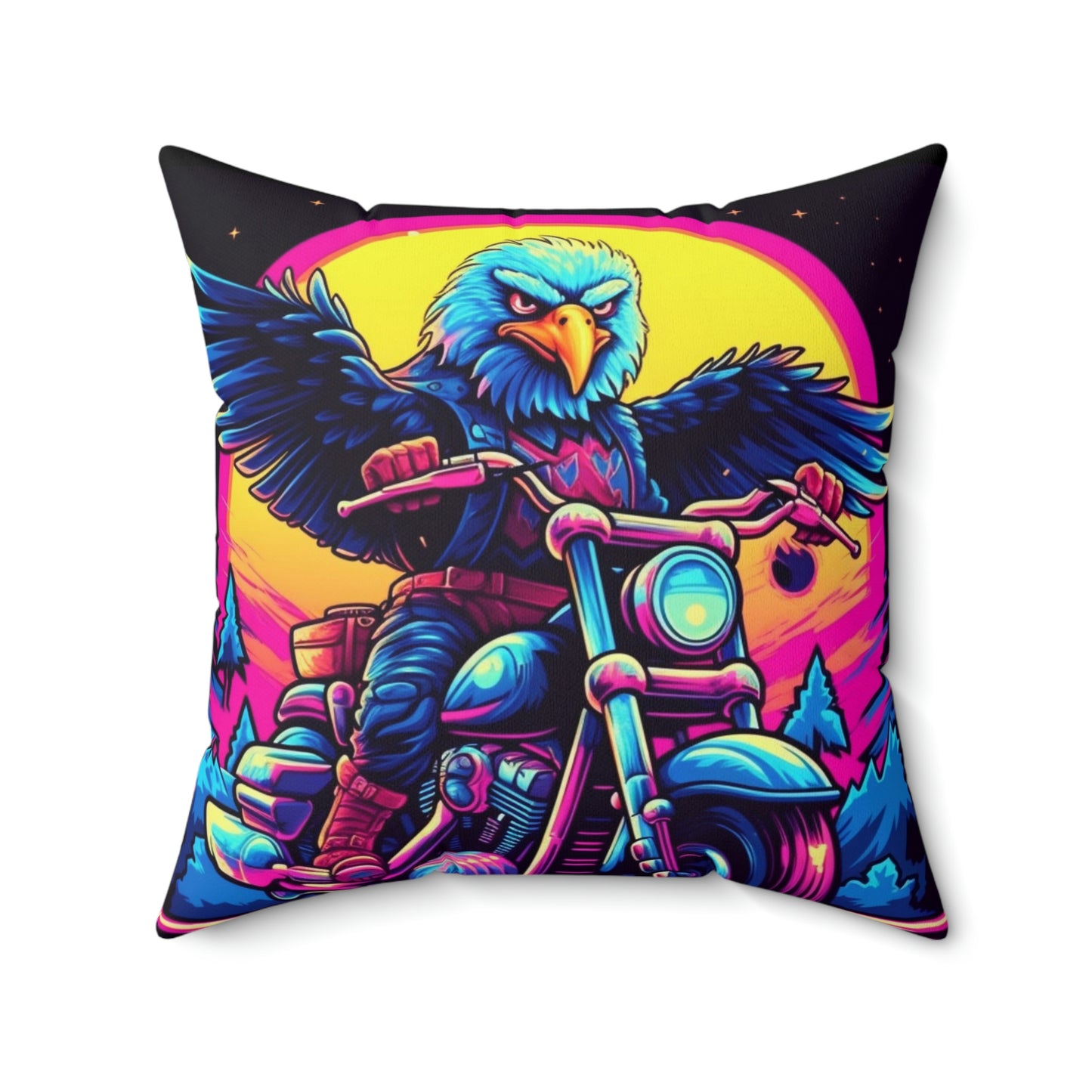 Bald Eagle American Motorcyclist USA Style Spun Polyester Square Pillow