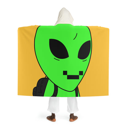 Green Alien Visitor Digital Face Black Backpack Hooded Sherpa Fleece Blanket