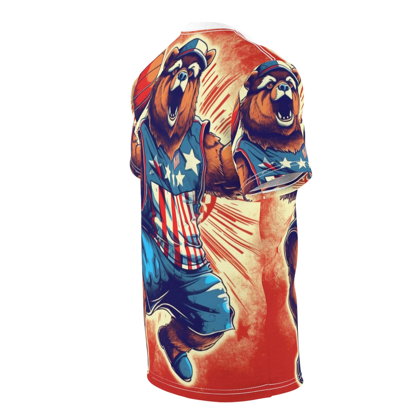 Slam Dunk for Independence:Patriotic Bear's 4th of July Basketball Game Unisex Cut & Sew Tee (AOP)