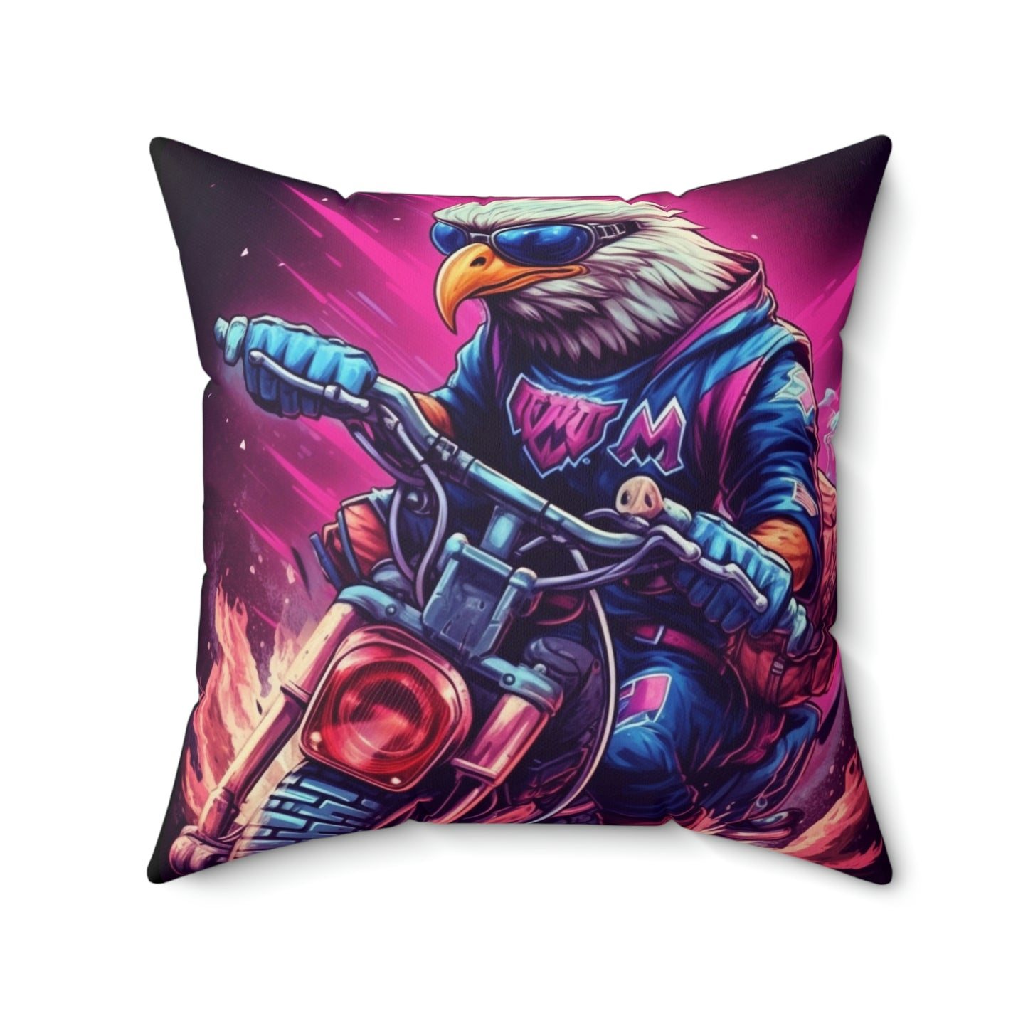 Biker USA American Eagle Motorcycle Graphic Spun Polyester Square Pillow