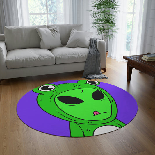 Green KekFrog Alien Space Character Cartoon Pink Tongue Visitor Round Rug - Visitor751