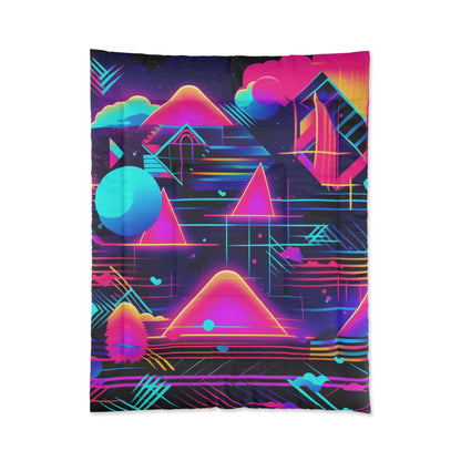 80s Synthwave Retro-Futuristic Inspired Pattern Design Comforter