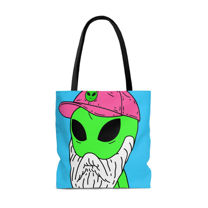 Bearded Green Visitor Pink Alien Hat Cartoon Comic AOP Tote Bag