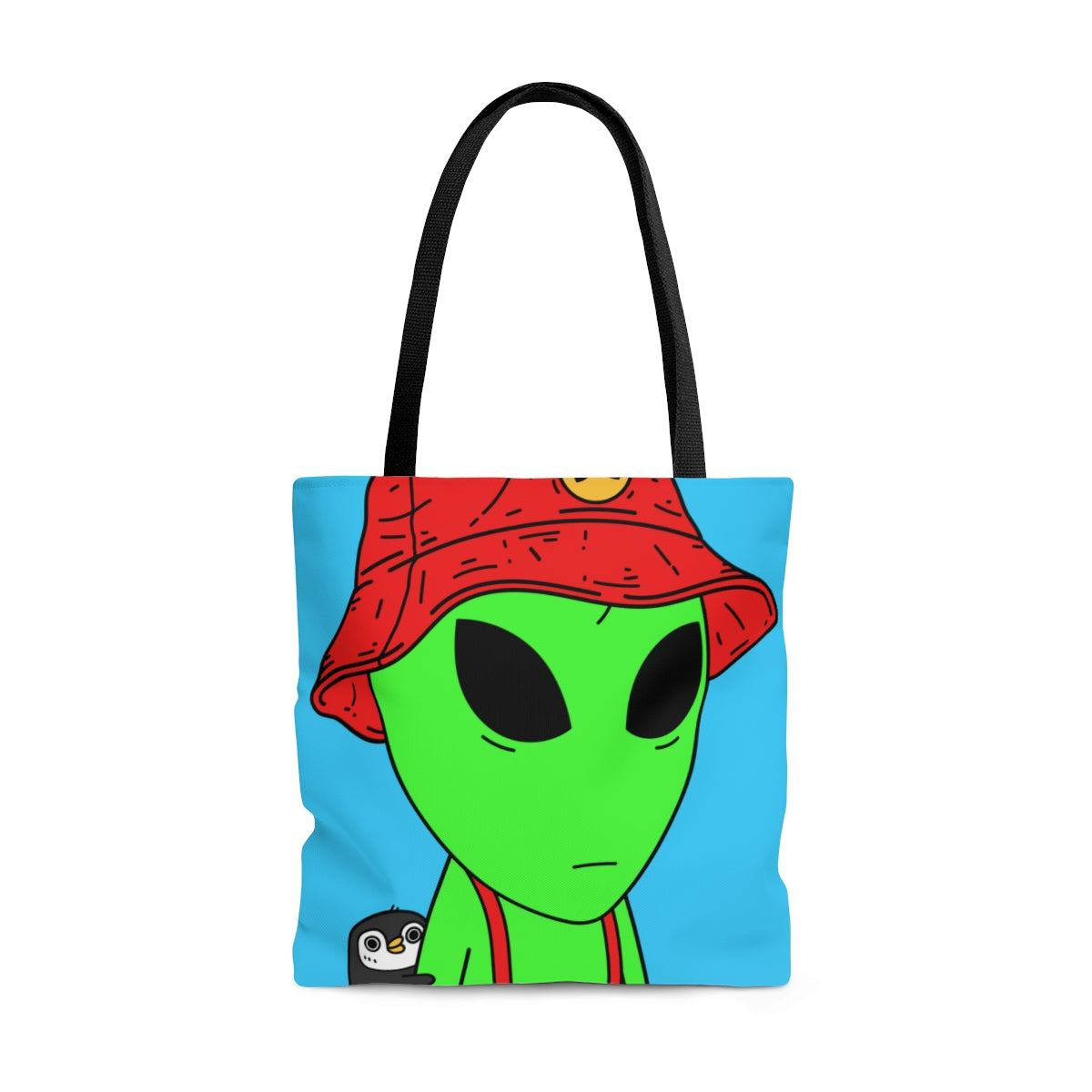 Penguin Alien Visitor Red Visi Hat Suspenders AOP Tote Bag