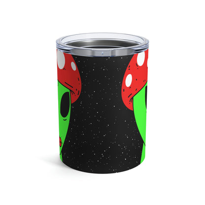 Mushroom Head Green Alien Visitor w/ Red Lips Tumbler 10oz