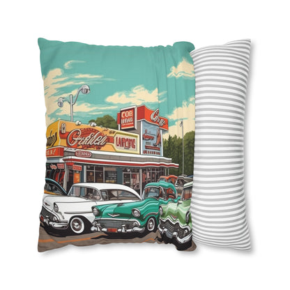 1950s Classic Car Collection Retro Artwork Spun Polyester Square Pillow Case