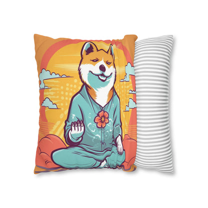 Shiba Inu Yoga Crypto Dog Namaste japonés: funda de almohada cuadrada de poliéster hilado 