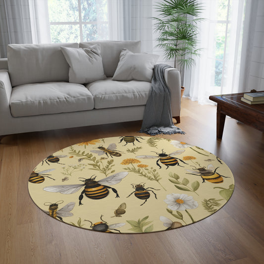 Whimsical Bees & Honeycombs Nature-Friendly Pattern Design Round Rug