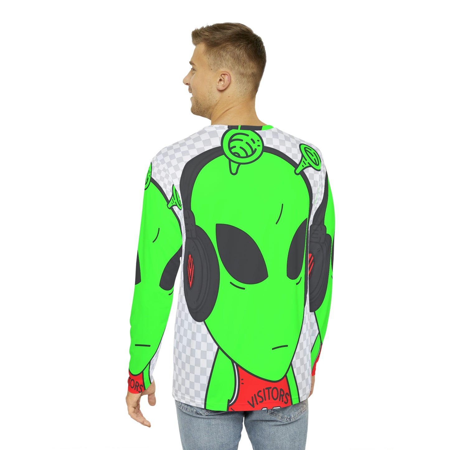 Green Antenna Sports Jersey Visitor Headphones Men's Long Sleeve AOP Shirt