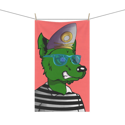 Cyborg Wolf Green Fur Striped Shirt Gold Sailor Hat Blue Glasses Kitchen Towel