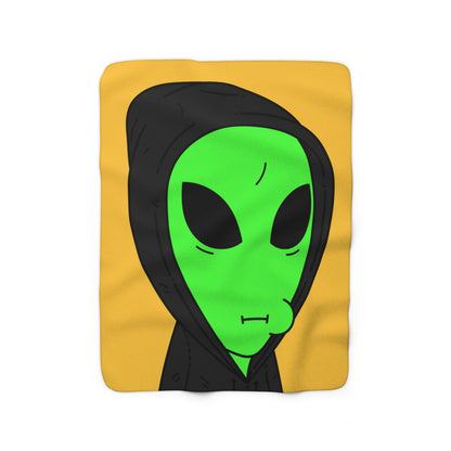 Verde alienígena negro sudadera con capucha personaje de dibujos animados visitante manta polar sherpa