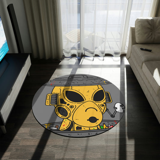 Trashcan Art Egg Armored Yellow Future Alien Cyborg Machine Visitor Round Rug - Visitor751