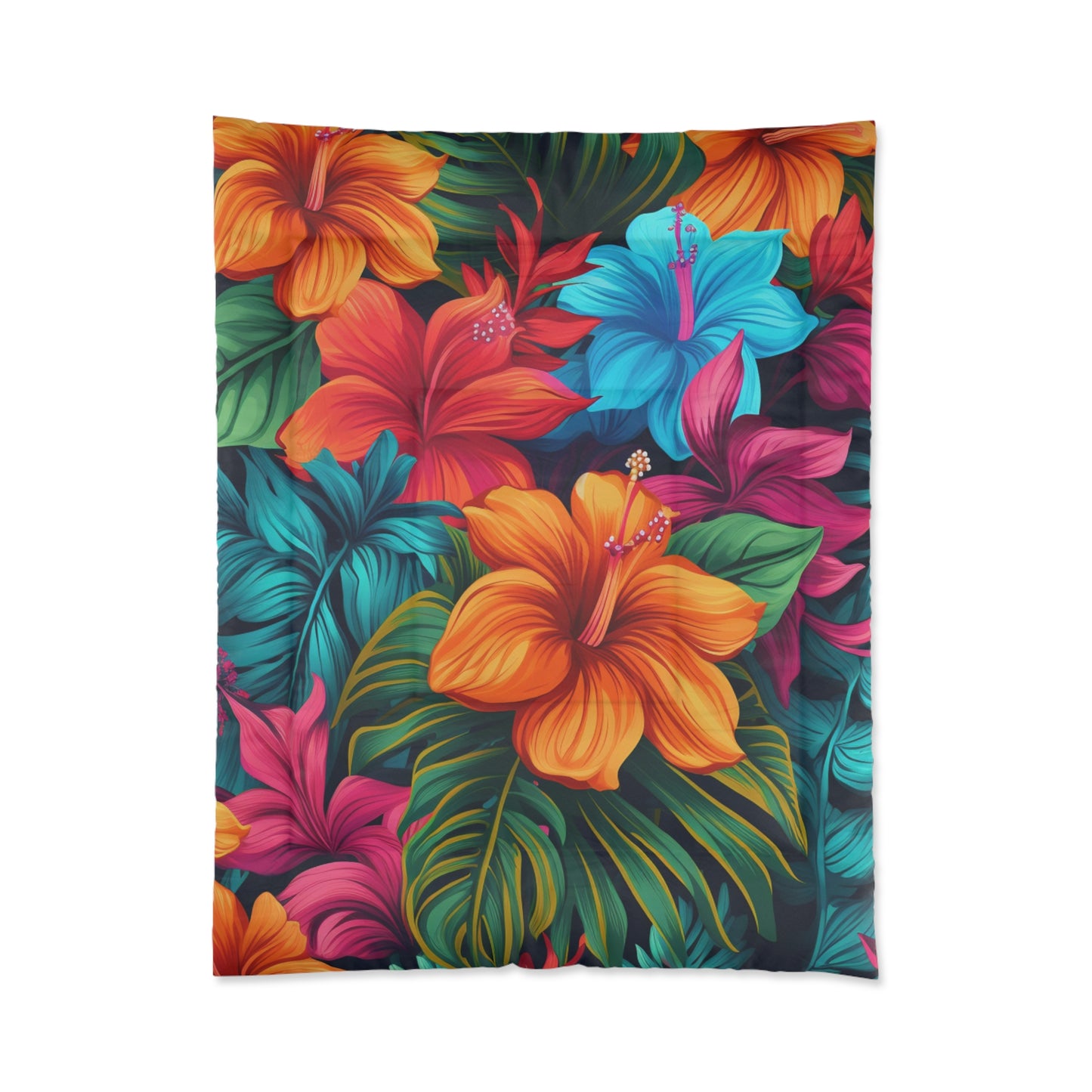 Vibrant Hawaiian-Inspired Tropical Floral Pattern Design Comforter