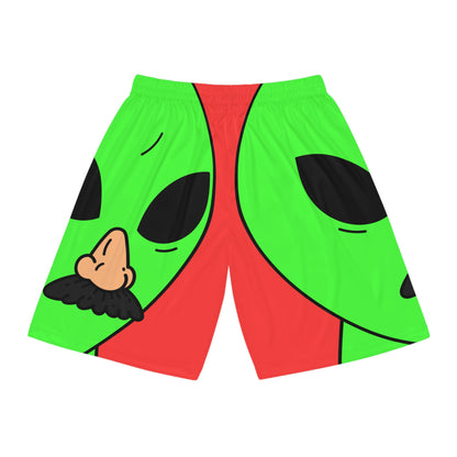 Fake Alien Human Mask Basketball Shorts (AOP)