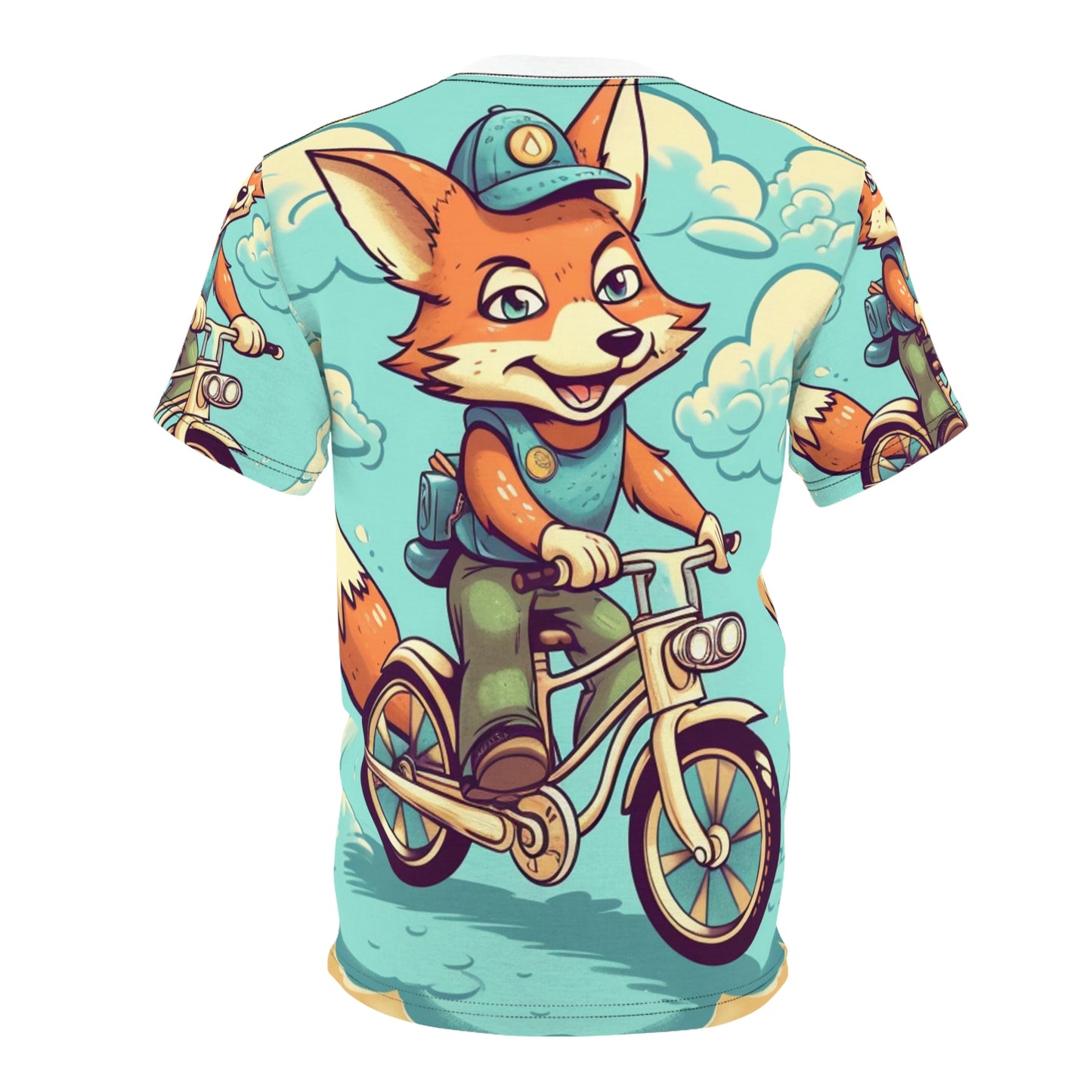 Fox Bike Ride Adventure Graphic Cyclist Unisex Cut & Sew Tee (AOP)