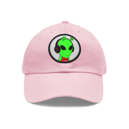 Alien Music Headphone Podcast Character Visitor Dad Hat with Leather Patch (Round)