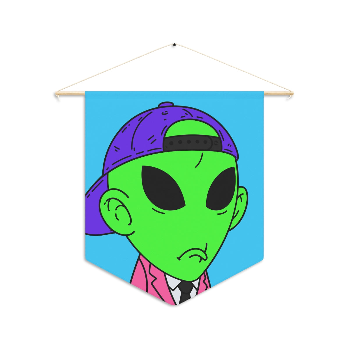 Pink Suit Small Ears Sad Face Purple Hat Green Visitor Pennant