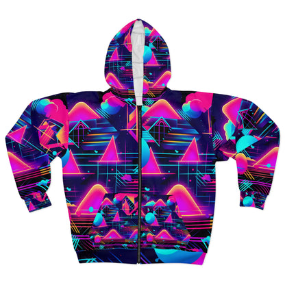 80s Synthwave Retro-Futuristic Inspired Pattern Design Unisex Zip Hoodie (AOP)