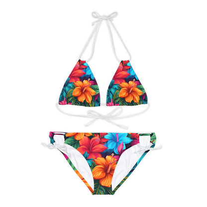 Vibrant Hawaiian-Inspired Tropical Floral Pattern Design Strappy Bikini Set (AOP)