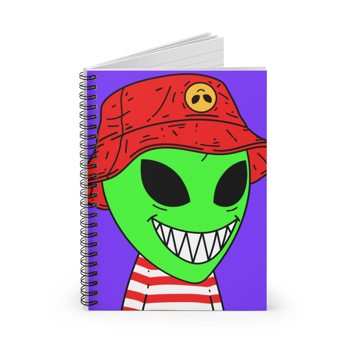 Alien Character Cartoon Red Hat Striped Shirt Big Smile Spiral Notebook - Ruled Line