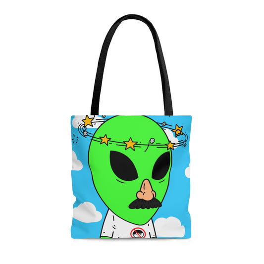 Alien Green Star Head Fake Nose Mustache Imposter Anti Human Visitor AOP Tote Bag