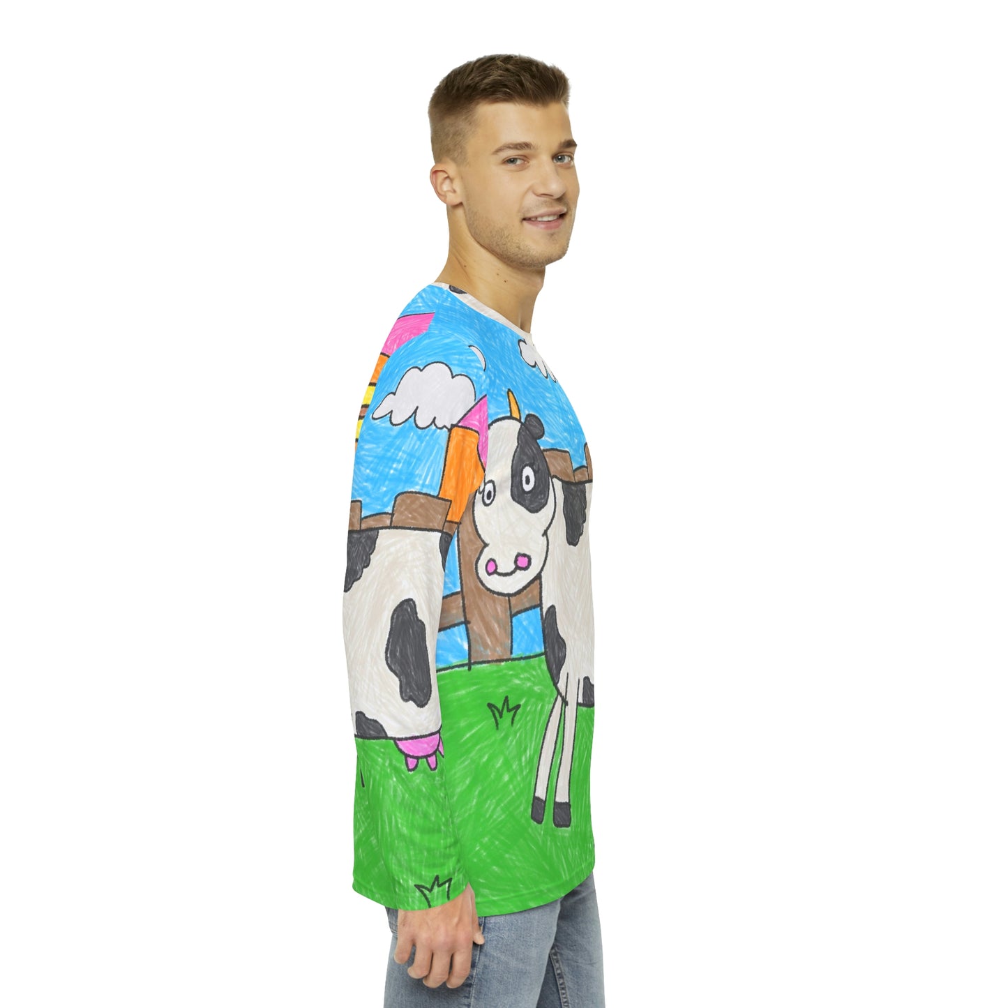 Cow Moo Farm Barn Animal Character Men's Long Sleeve AOP Shirt