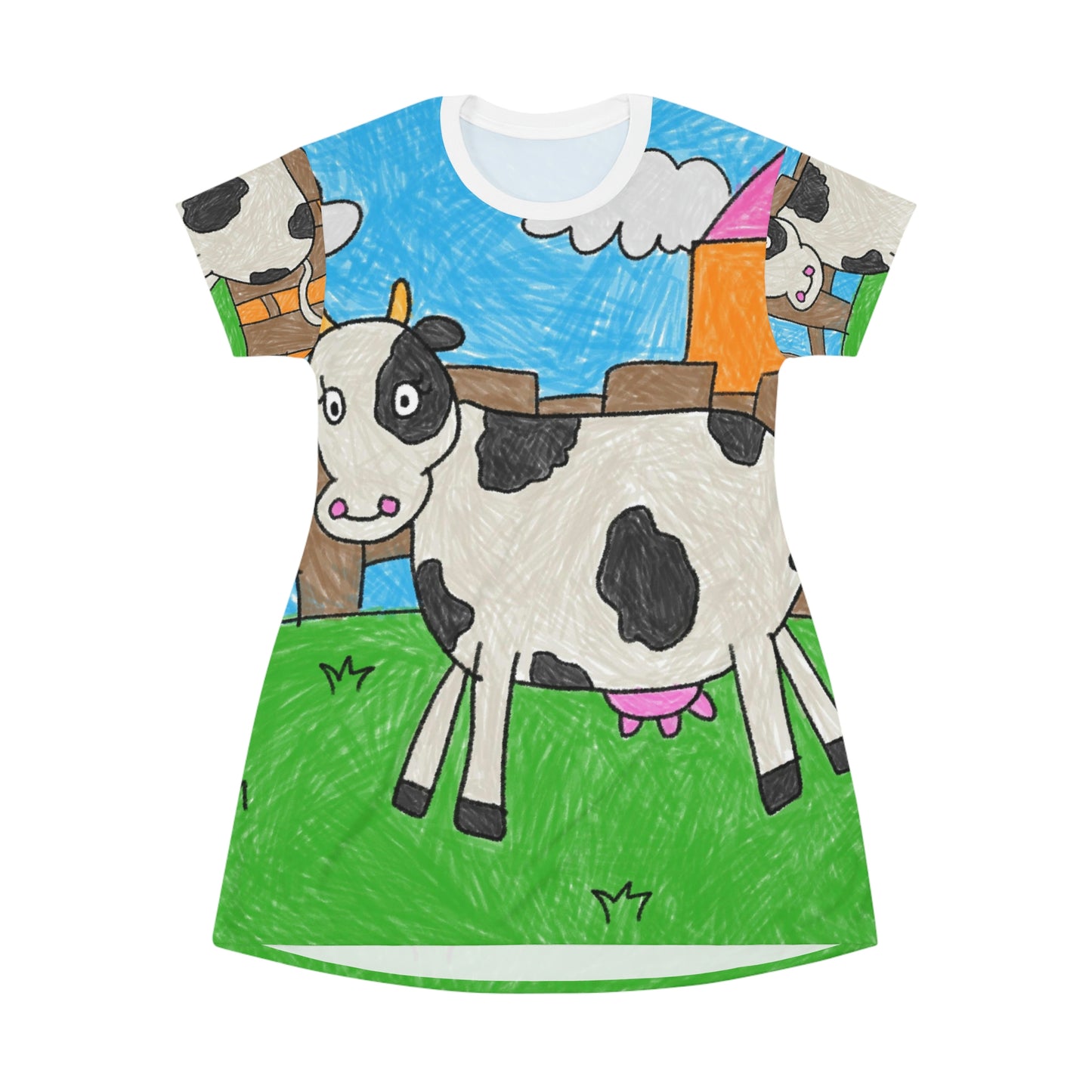 Cow Moo Farm Barn Animal Character All Over Print T-Shirt Dress