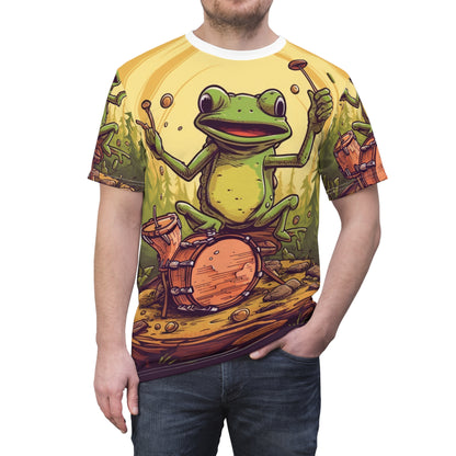 Frog Swamp Drum Player ミュージック グラフィック ユニセックス カットソー Tシャツ (AOP)