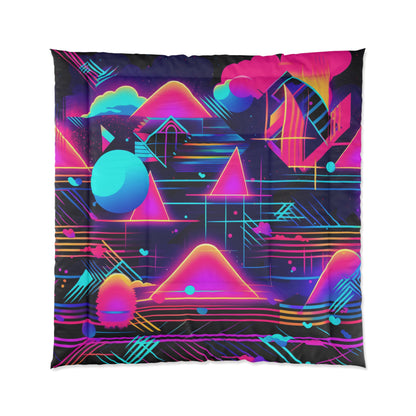 80s Synthwave Retro-Futuristic Inspired Pattern Design Comforter