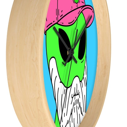 Beard Visitor Pink Hat Alien Cartoon Comic Wall clock