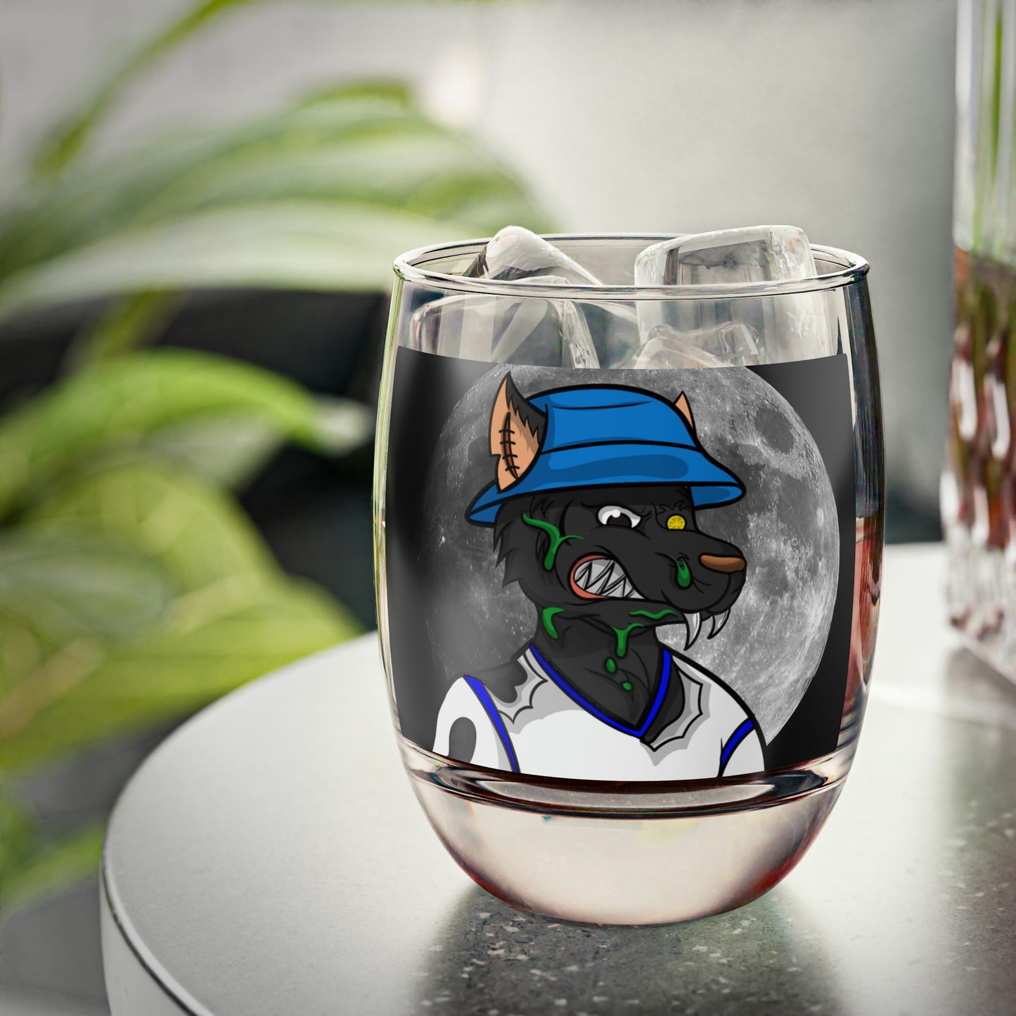 Full Moon Cyborg Werewolve Wolf Whiskey Glass