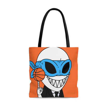 Alien BBall Sport Ninja Mask Big Smile Teeth Game Player Orange Basketball Ninja Suit Tie AOP Tote Bag