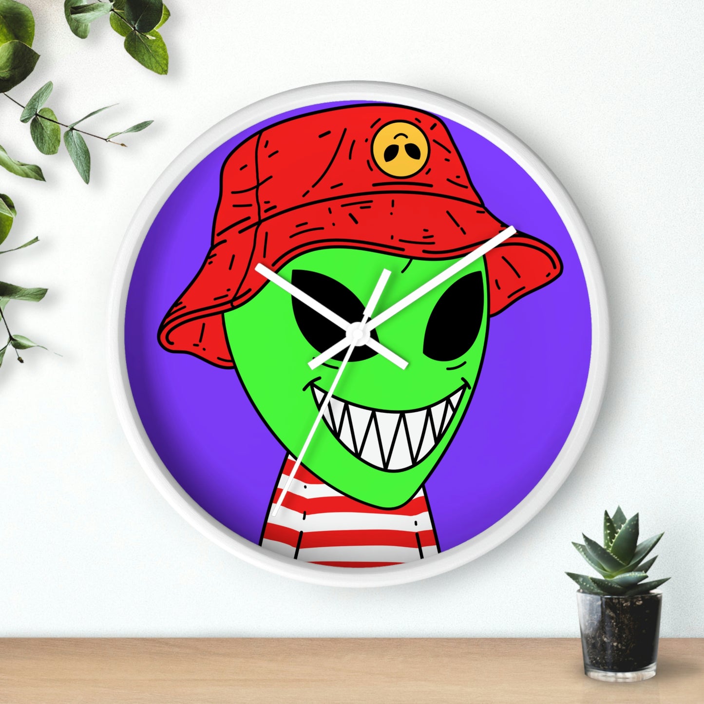 Alien Character Cartoon Big Smile Wall clock