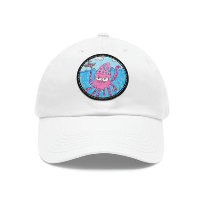 The Kraken Octopus Clean Graphic Dad Hat with Leather Patch (ラウンド)