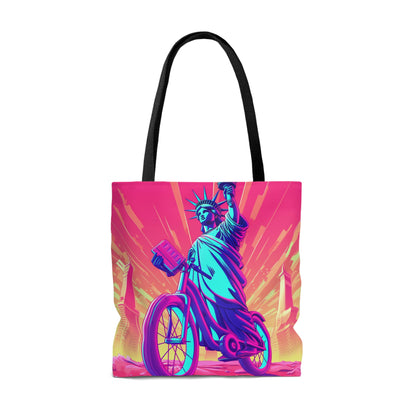 Statue of Liberty USA Bike Rider Graphic Tote Bag (AOP)