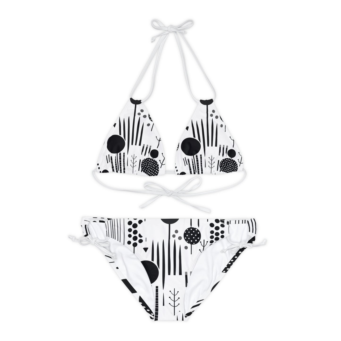 Scandinavian Minimalist Monochrome Shapes & Lines Design Strappy Bikini Set (AOP)