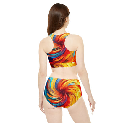 Sporty Bikini Set with Vibrant Swirls - Abstract Art Design (AOP)