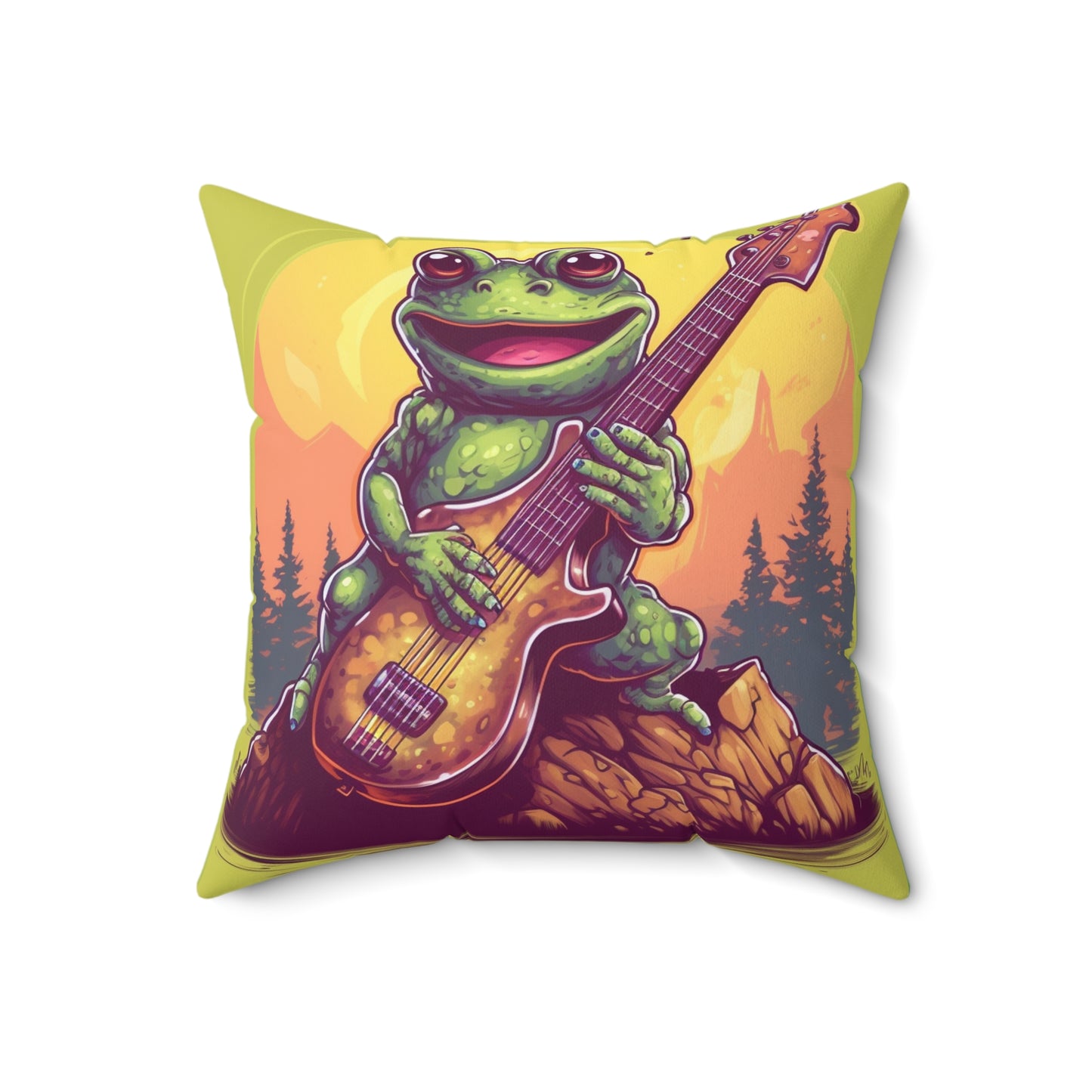 Frog Log Bass Guitarist Musician Swamp Graphic Spun Polyester Square Pillow