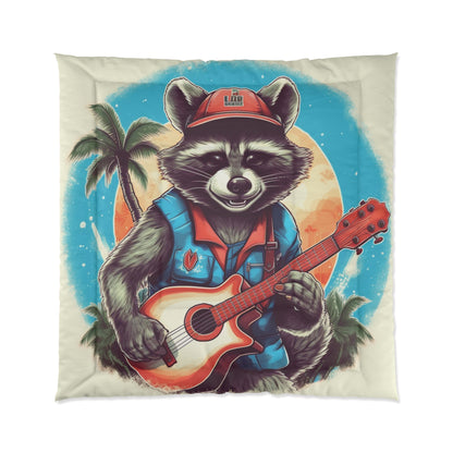 Ukulele Playing Raccoon - Furry Animal Music Island Art Comforter