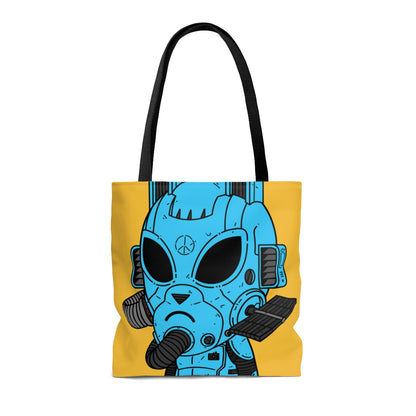 Blindado Azul Paz Futuro Alien Cyborg Máquina Visitante AOP Bolsa de tela 