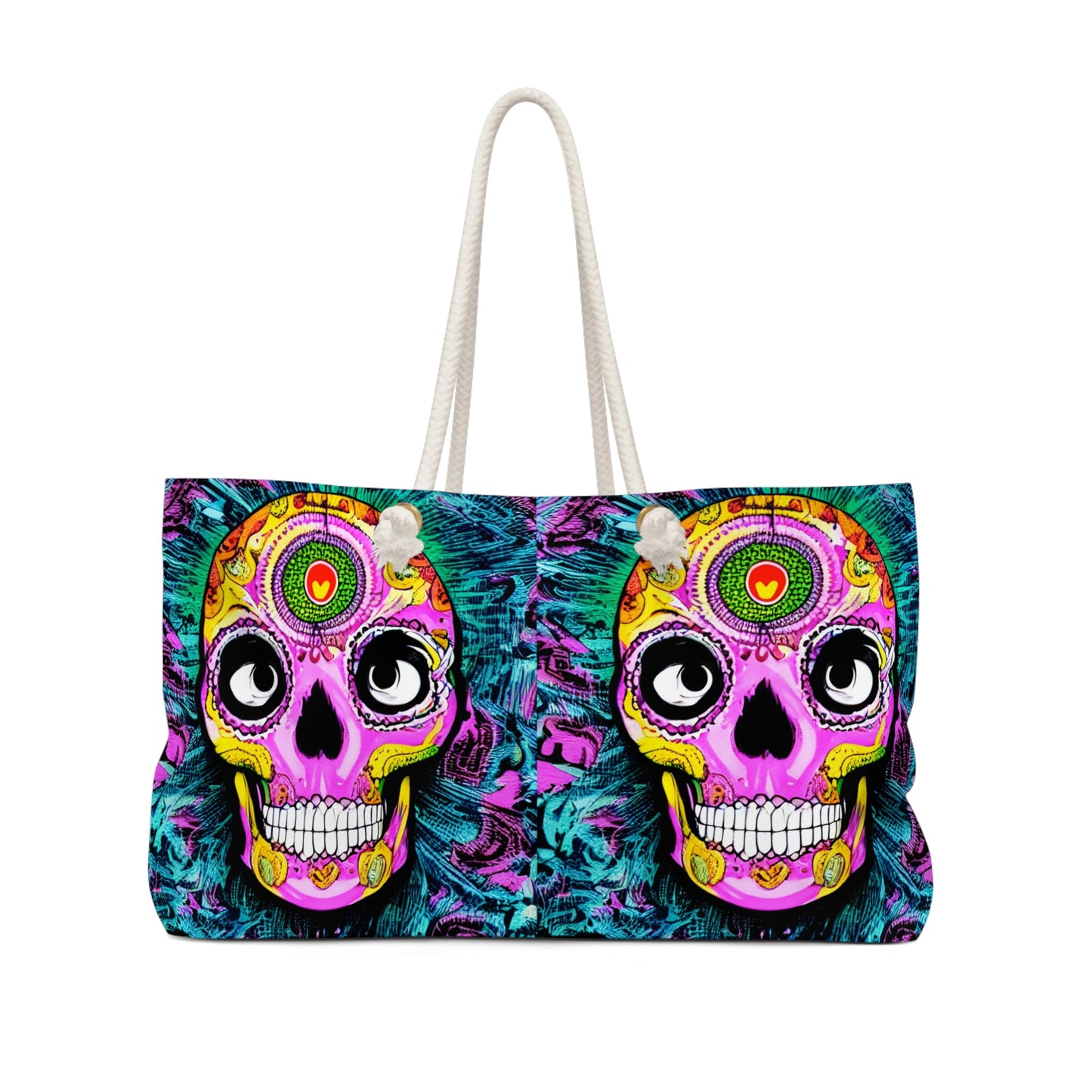 Trippy psychedelic Skull Skeleton Head Face Weekender Bag